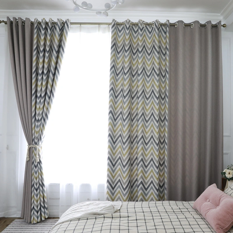 Nordic Corrugated Color Splicing Printing Shading Curtain Living Room Bedroom Balcony Bay Window Curtain Fabric