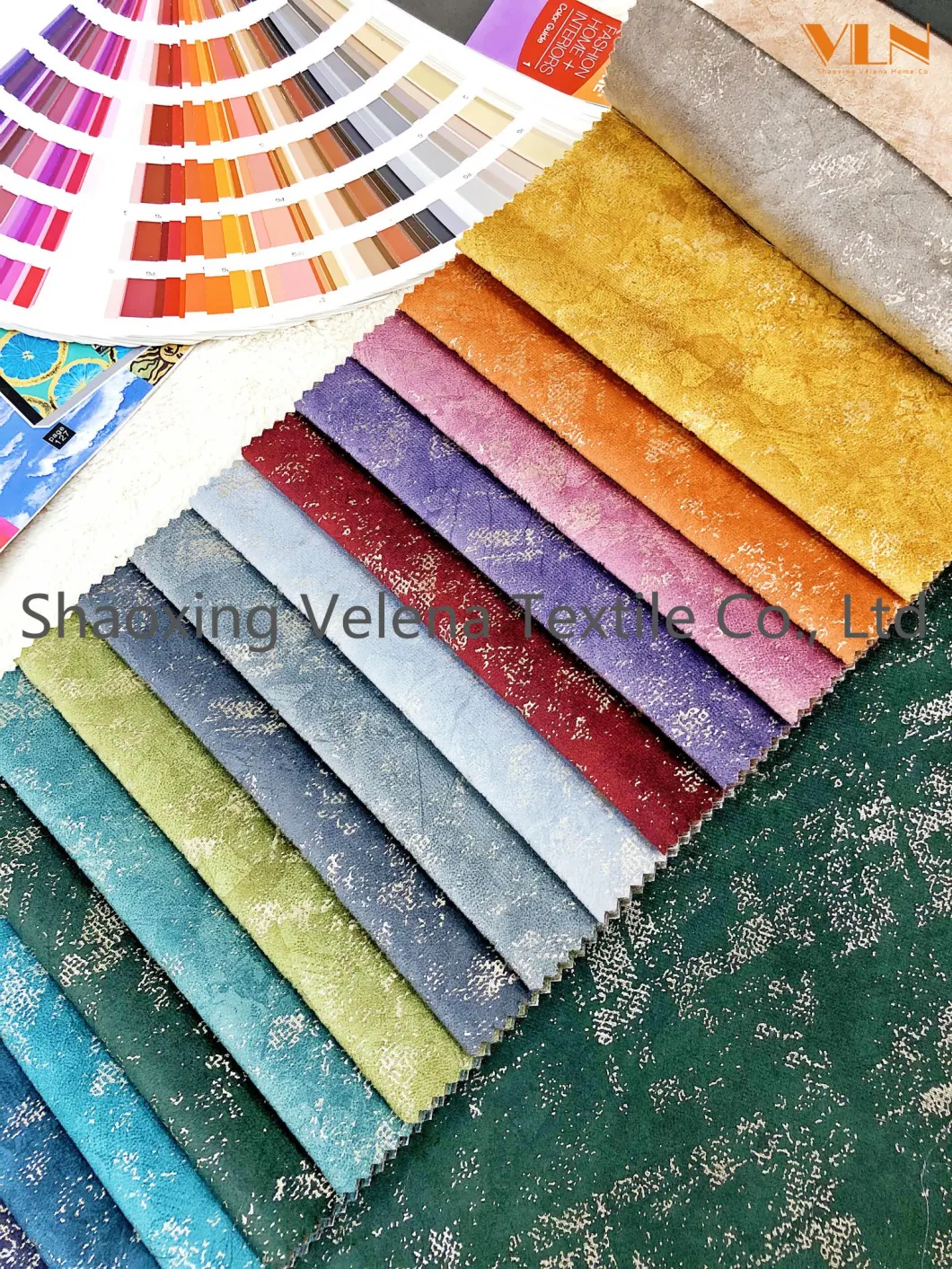 New Home Textile Soft Fabric Holland Velvet Dyeing with Print and Foil Upholstery Furniture Sofa Curtain Fabric China Factory 8
