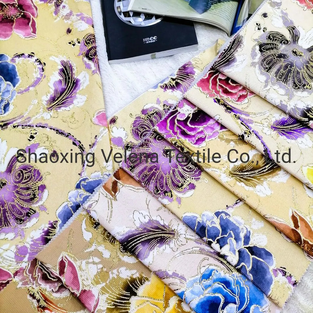 2021 FDY Fudan Velvet Printed with Gold Foil Sofa Cushion Upholstery Furniture Home Textile Fabric