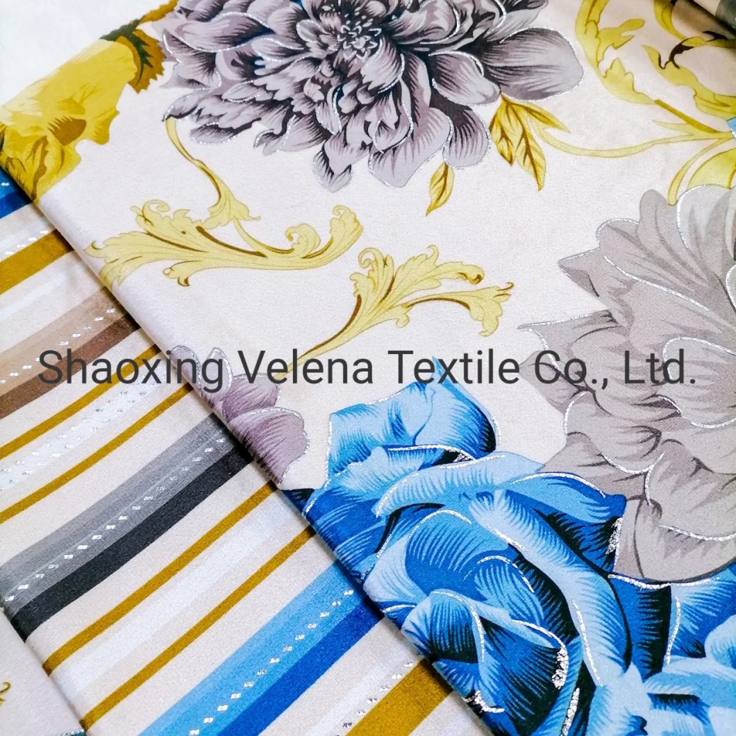 China Factory Home Textile Polyester FDY Fudan Velvet Print with Foil Upholstery Warp Knitting Sofa Fabric