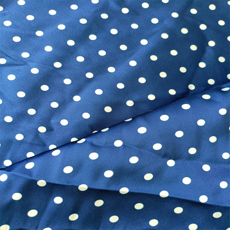 Polyester Silk Printed Polka Dots Satin Chiffon Printing Fabric